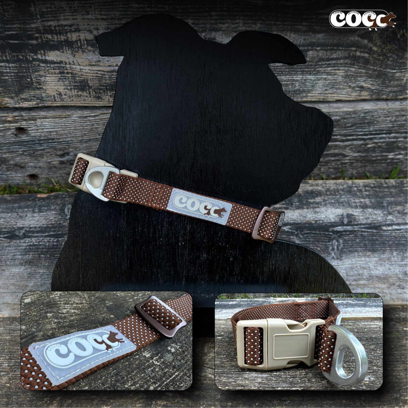 Adjustable Collar Brown w/ White Dots