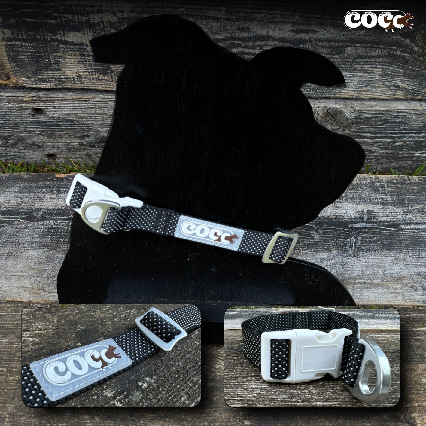 Adjustable Collar Black w/ White Dots